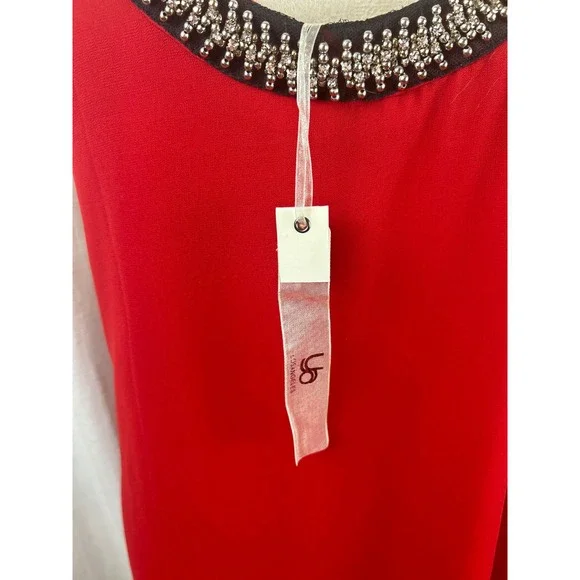 Ya Los Angeles Red Embellished Neckline Sleeveless Sheath Dress Women's Size L